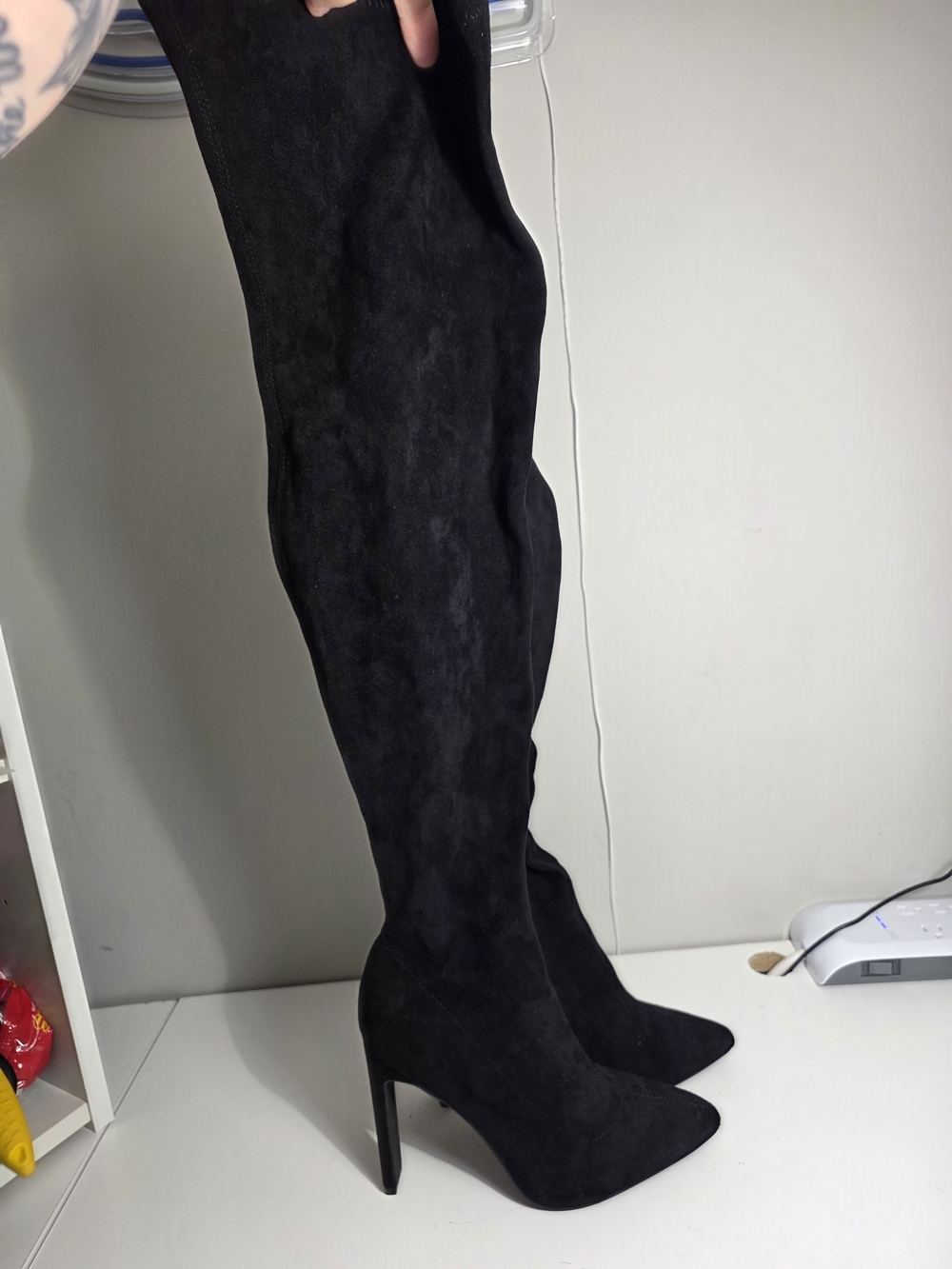 Fashion Nova Black Over-the-Knee Suede Stiletto Boots